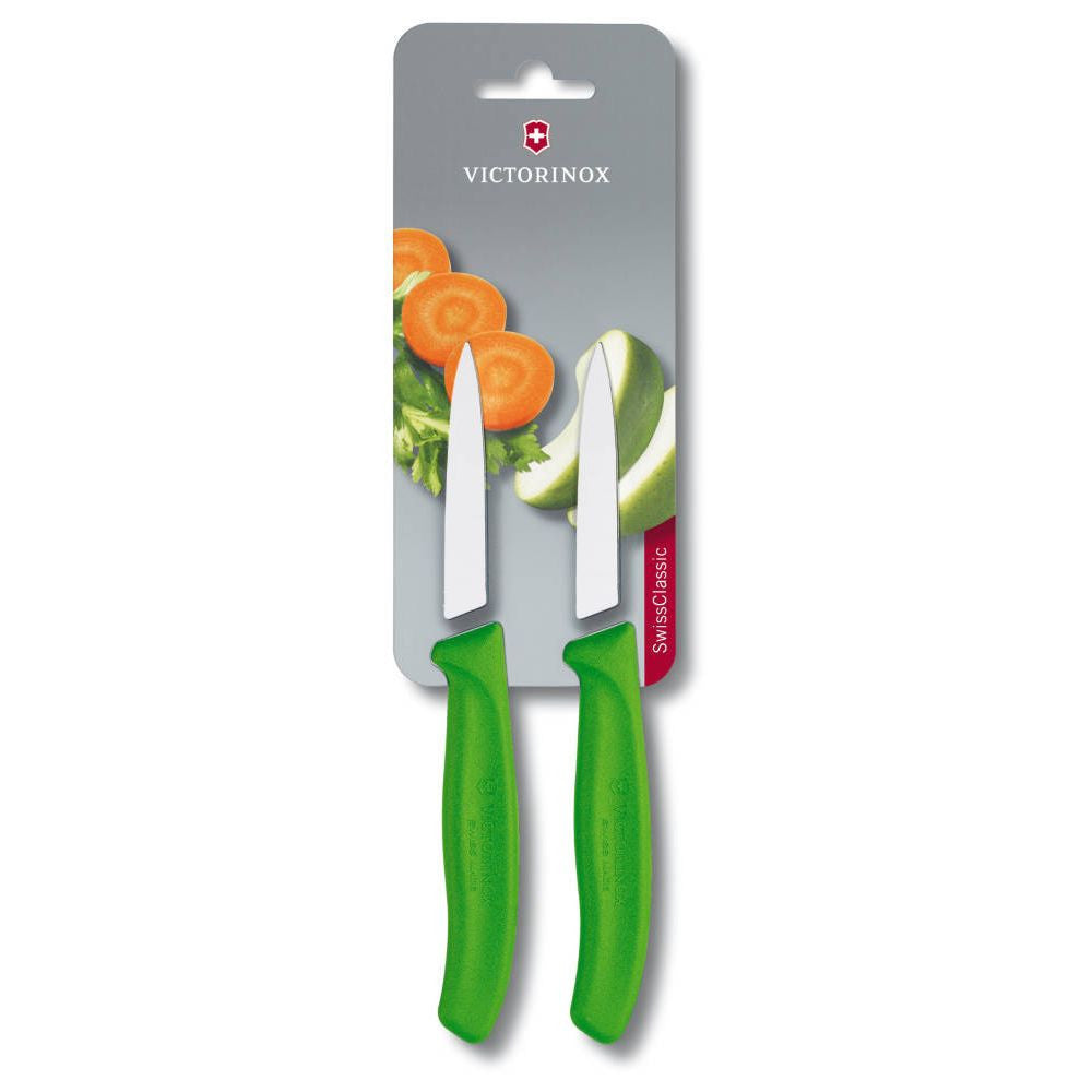Swiss Classic Vegetable Knife Straight Pointed 8 cm Green 2 pcs